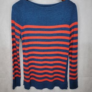 Talbots Sweater Blue Red Stripe Fine Merino Wool Long Sleeve Pullover Preppy S